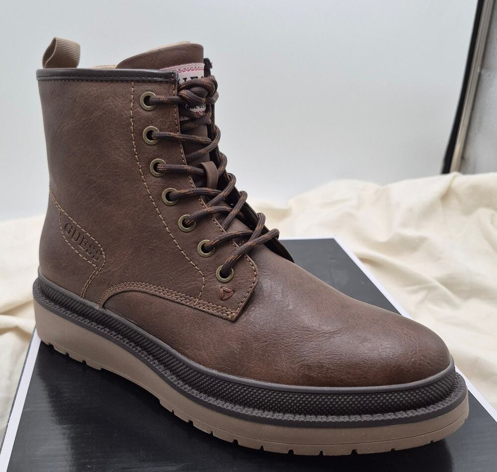 New GUESS Citizen Memory Foam Lace Up Plain Toe Boot dark brown MEN SIZE 7.5